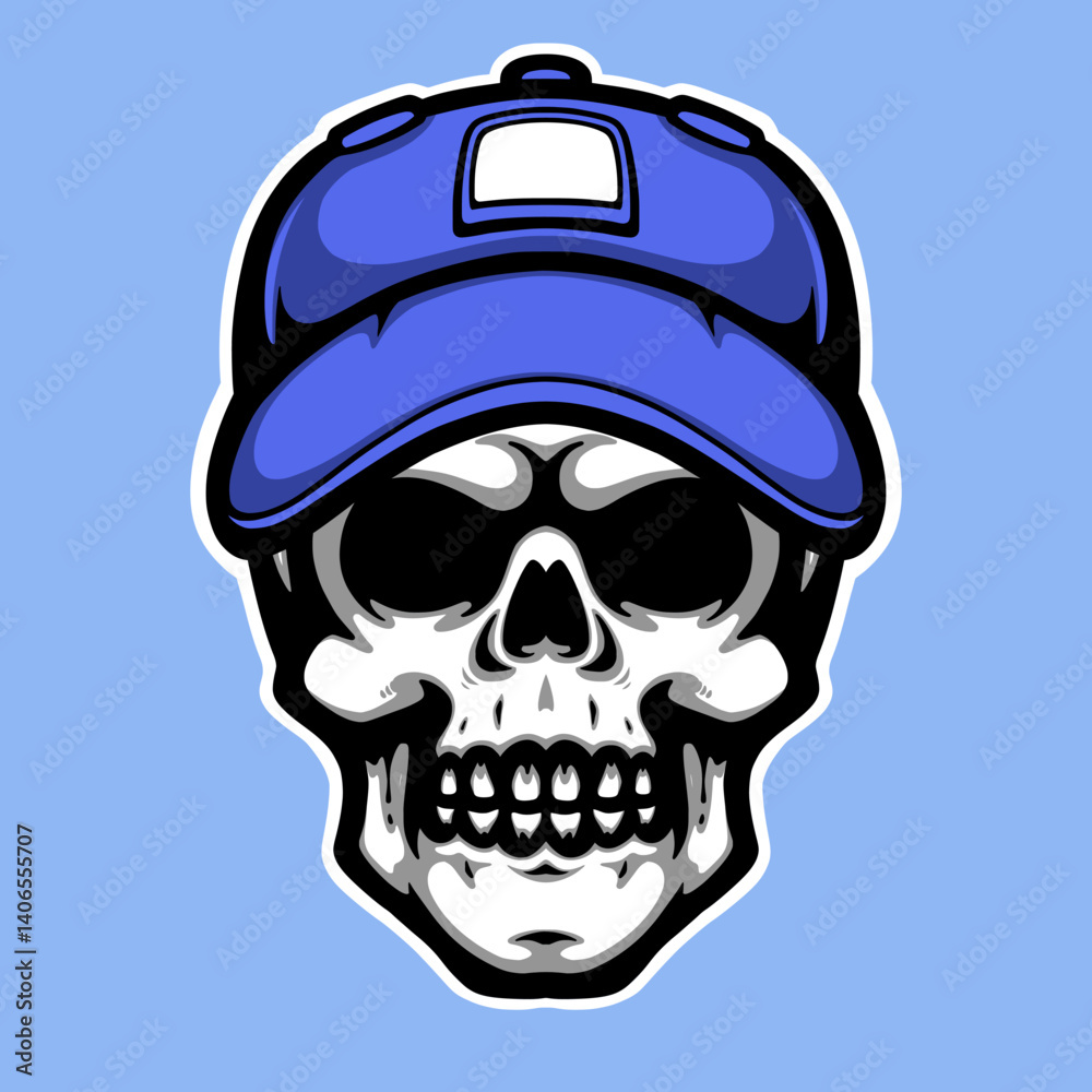 Fototapeta premium Skull vector with hat featuring bold lines and modern style. Ideal for gothic fashion, tattoo art, streetwear branding, and music visuals.
