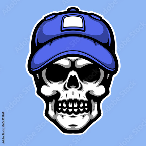 Skull vector with hat featuring bold lines and modern style. Ideal for gothic fashion, tattoo art, streetwear branding, and music visuals.