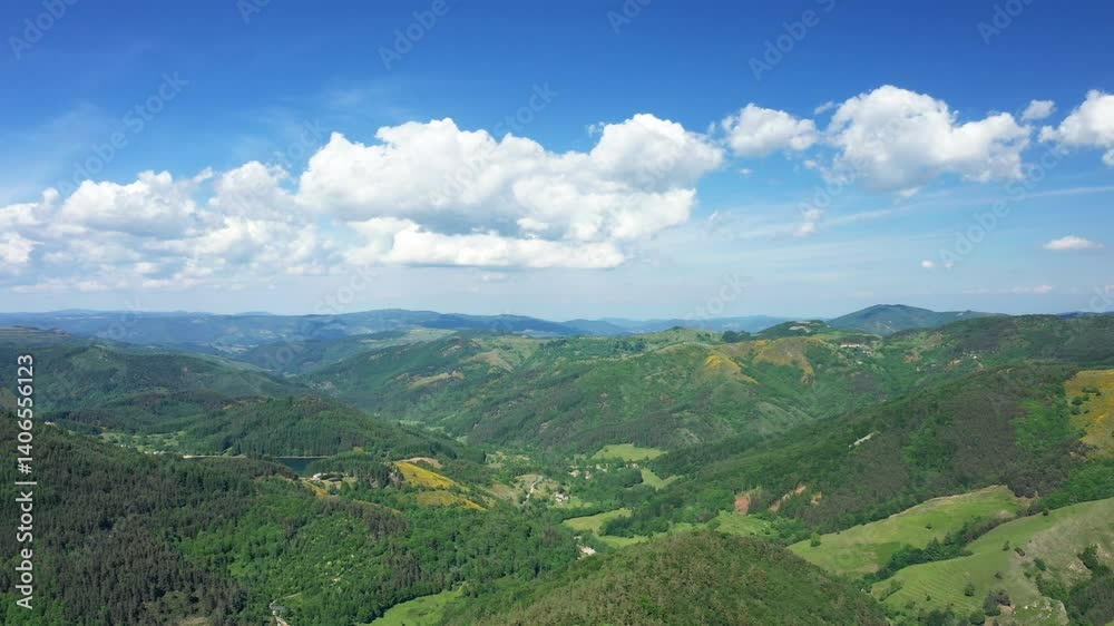 The Ardeche countryside shines in the sun in Europe, in France, in Ardeche, in summer, on a sunny day. The Ardeche countryside shines in the sun in Europe, in France, in Ardeche, in summer, on a sunny day.