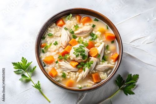 Hearty Chicken and Rice Soup in a Bowl