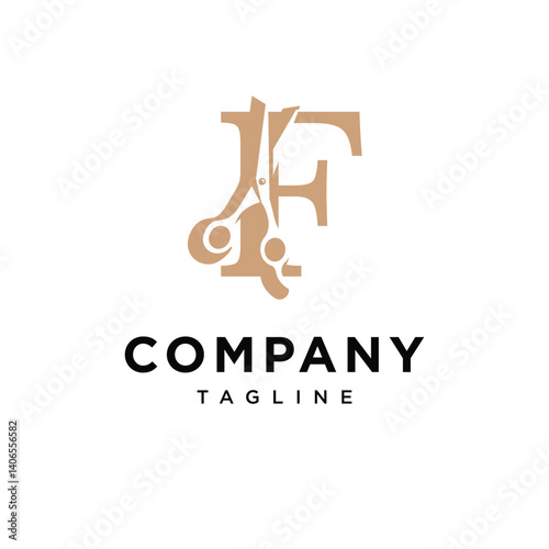 Letter F Barber Scissor Logo Icon Vector
