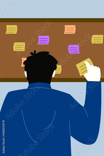 Anti Corporate Illustration. Vector illustration of Man stressed at his laptop surrounded by spying envelopes and documents, illustrating email surveillance and digital privacy threats.