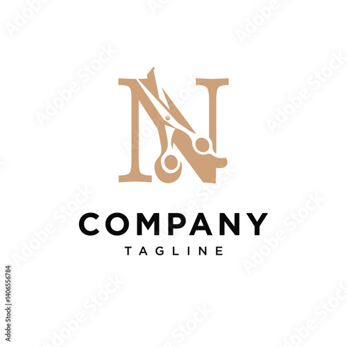 Letter N Barber Scissor Logo Icon Vector