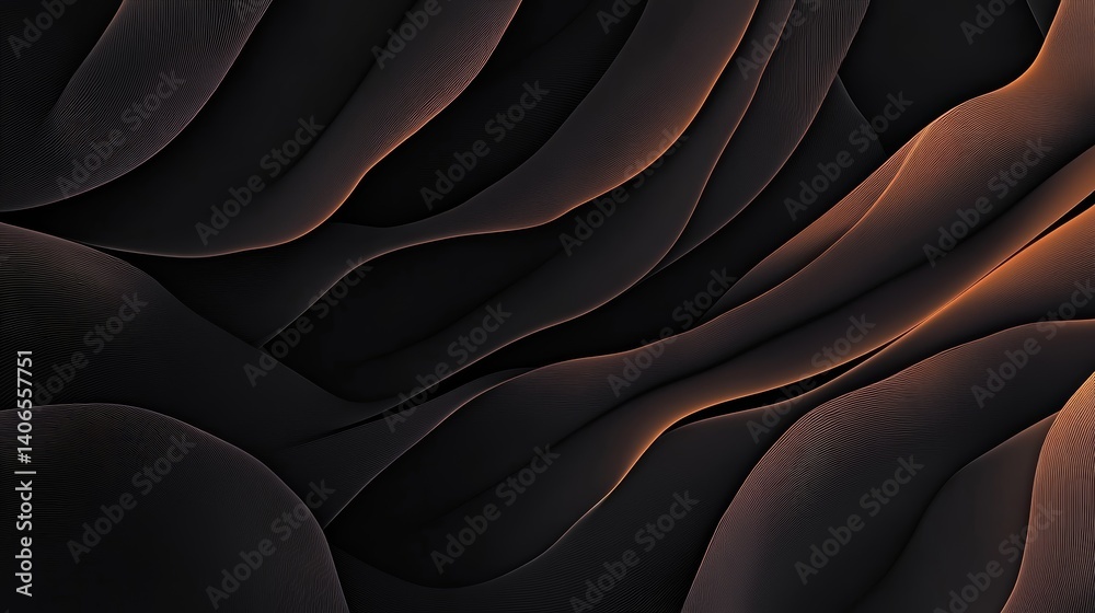 Obraz premium Abstract Black and Orange Background: Modern, Fluid Wave Patterns with Elegant Shadows and Textures