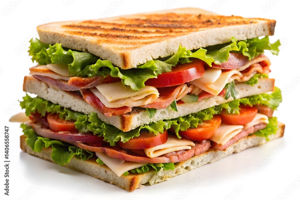 Delicious layered sandwich, perfect for a satisfying meal. Delicious layered sandwich, perfect for a satisfying meal.