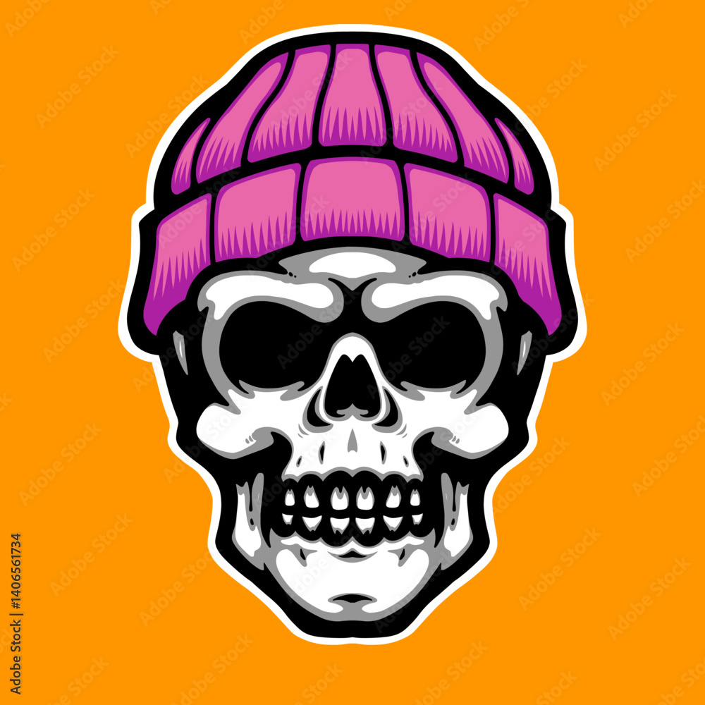 Obraz premium Vector artwork of a skull wearing a beanie, combining street style with dark art. Perfect for clothing designs, posters, or digital media.