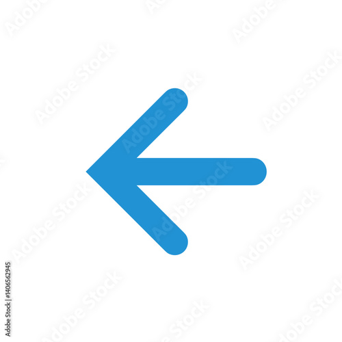 Blue left directional arrow symbol on white background  