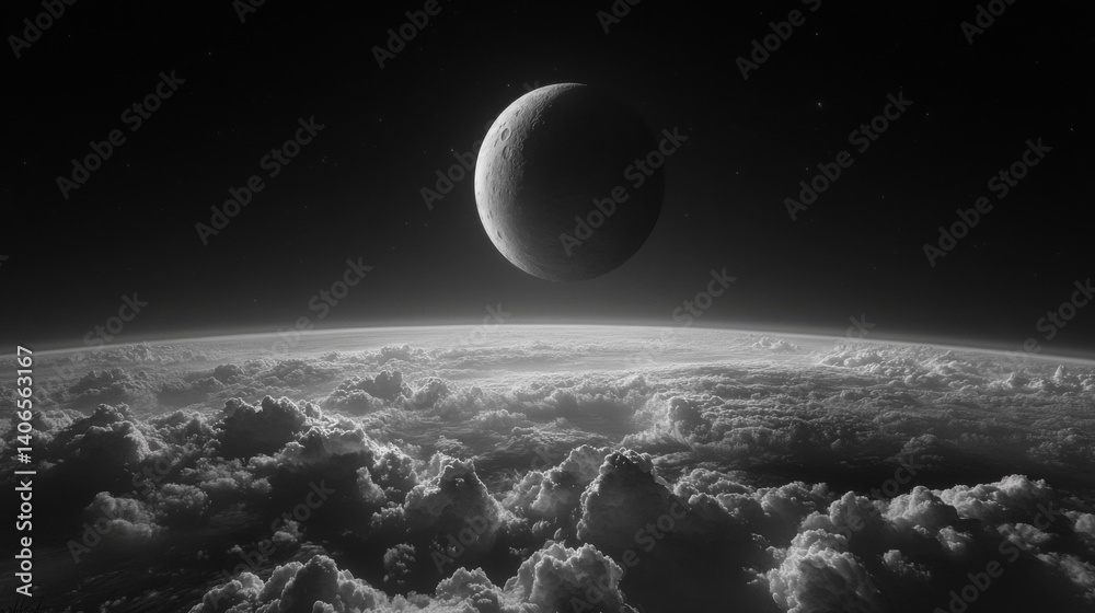 Obraz premium Crescent Moon Over a Cloud Covered Planet