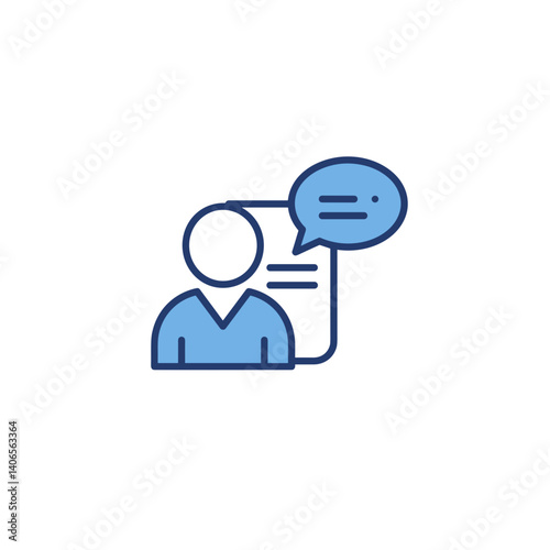 Person communicating with speech bubble in simple vector style  