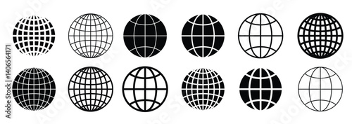Planet earth icon set. Globe line shape vector illustration
