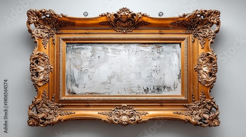 Ornate vintage golden picture frame isolated on white background