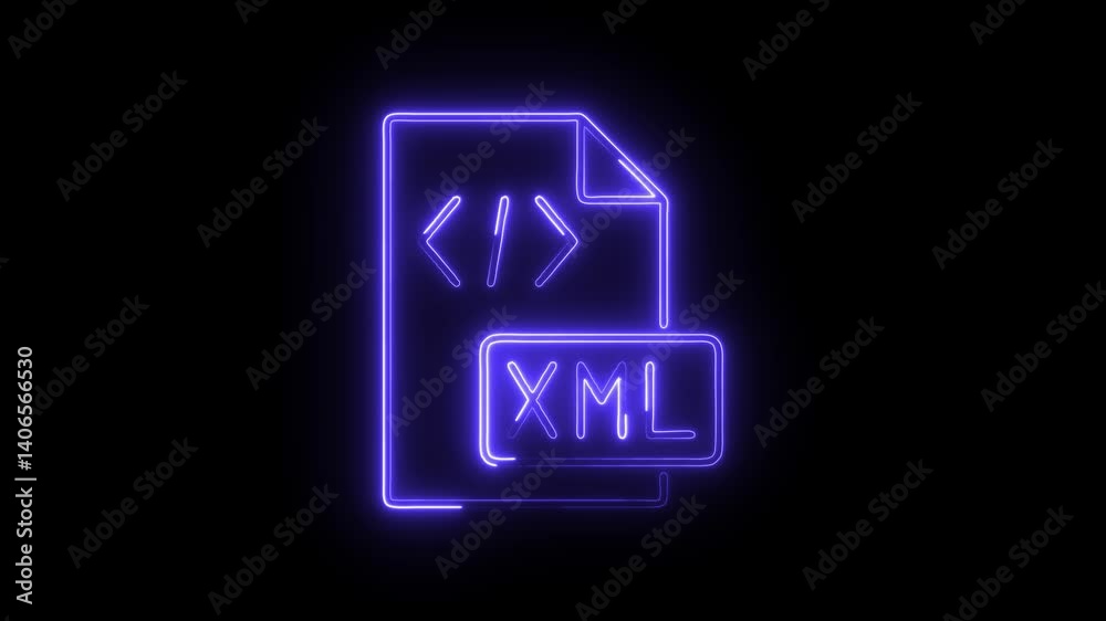 Glowing neon xml icon isolated on black background. HD Video motion graphic animation Glowing neon xml icon isolated on black background. HD Video motion graphic animation