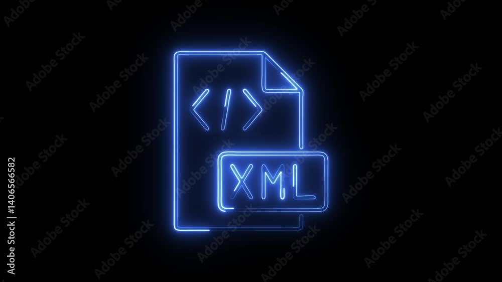 Glowing neon xml icon isolated on black background. HD Video motion graphic animation Glowing neon xml icon isolated on black background. HD Video motion graphic animation