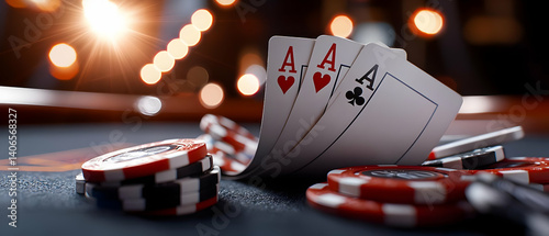 Poker Aces and Chips on Table