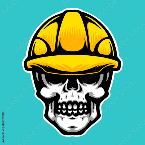 Vector skull wearing a safety helmet, blending dark art with construction aesthetics. Perfect for unique graphic or apparel design.