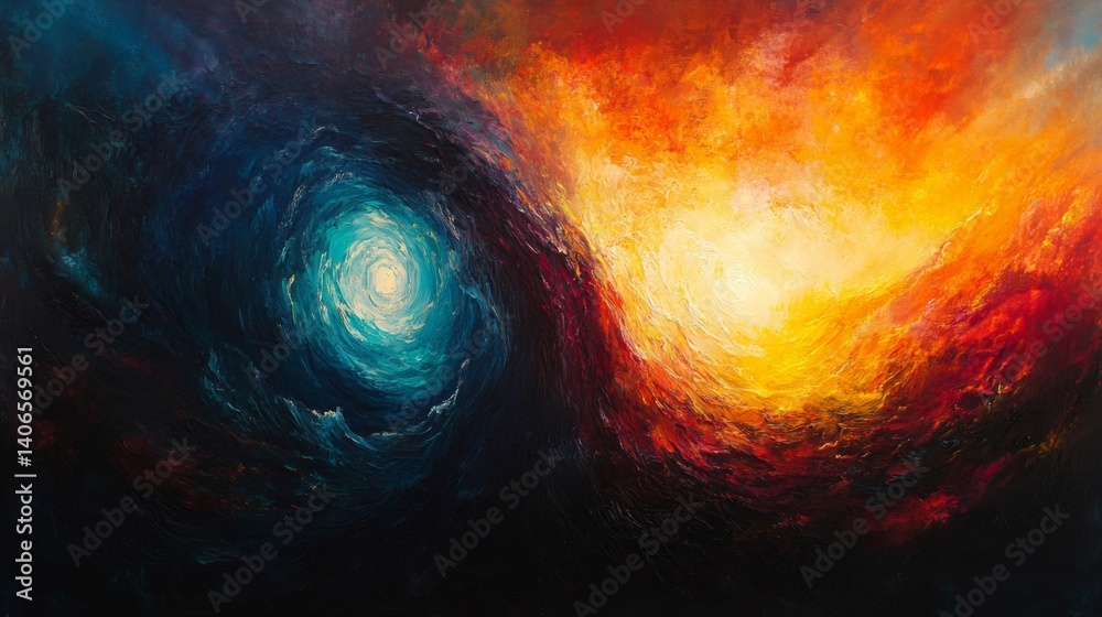 Fototapeta premium Abstract Cosmic Painting Blue and Orange Swirling Nebula