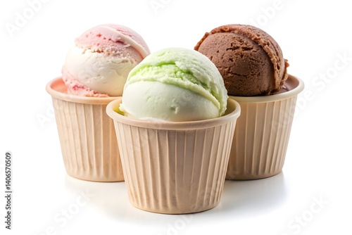 Delicious scoops of ice cream in pastel-colored cups.