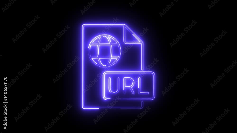 Glowing neon url icon isolated on black background. HD Video motion graphic animation