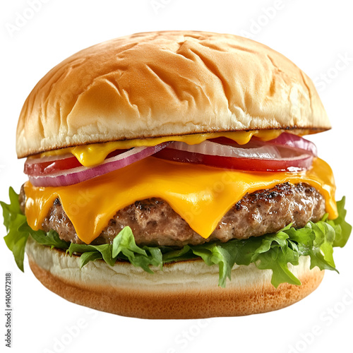 Classic Cheeseburger With Fresh Ingredients on White Background