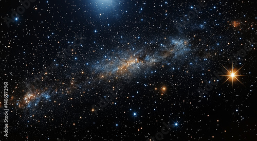Realistic night sky with scattered stars and distant galaxies on a black background