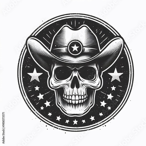 Cowboy Skull Badge Graphic With Stars suitable for multimedia project
