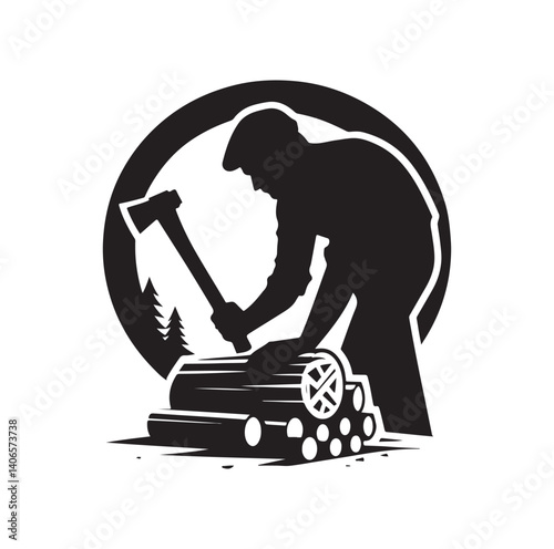 Man is chopping wood silhouette vector illustration