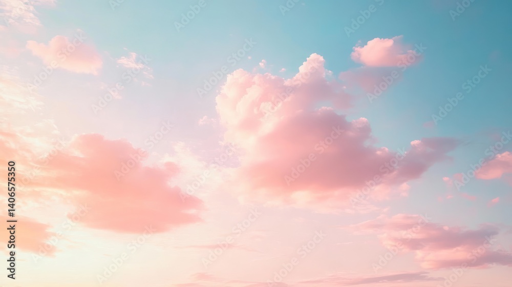 Soft pastel skies painting: A serene view of pink and blue clouds at dawn or dusk Soft pastel skies painting: A serene view of pink and blue clouds at dawn or dusk