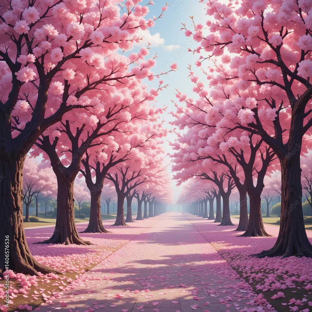 Naklejka premium 벚꽃 거리