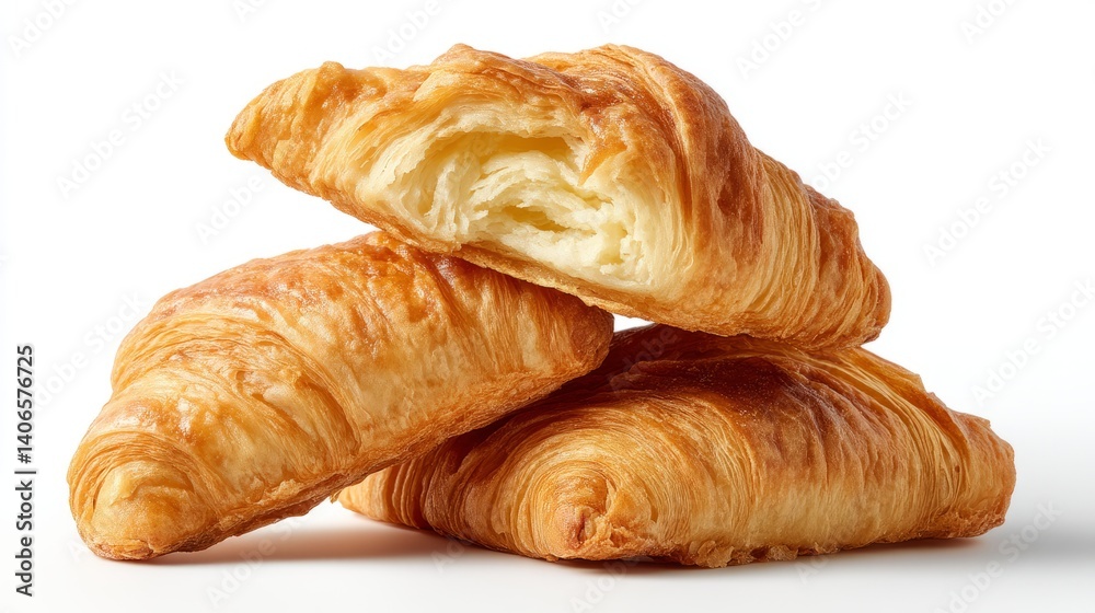 Delicious buttery croissants fresh baked for breakfast food photography on white background Delicious buttery croissants fresh baked for breakfast food photography on white background