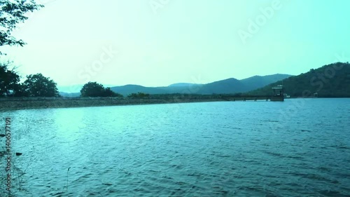 Wallpaper Mural lake with mountain drone view mountain with dam full landscape view lake nature view background mountain Torontodigital.ca