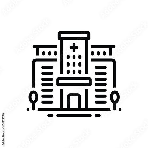 Black line icon for hospital