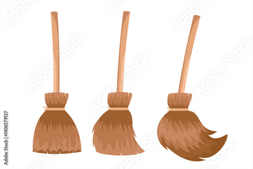 Broom vector set. Floor cleaner
