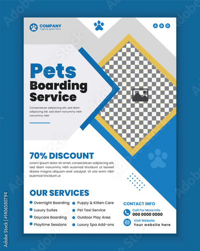 Pet Boarding service Poster and flyer design for Pet related business a4 size flyer template design