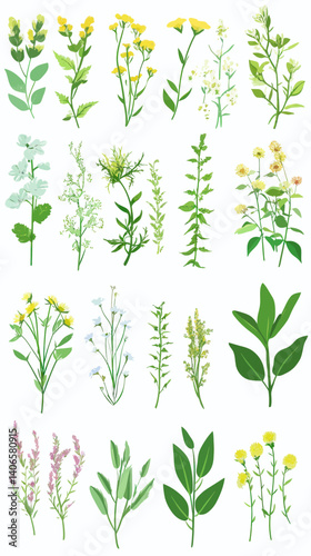 Herbal Healing Plants Vector: Calendula, Chamomile, Aloe, Mint for Modern Design