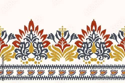 Ikat floral paisley embroidery on white background. Traditional ethnic ikat, aztec abstract vector pattern, seamless pattern in tribal, folk embroidery and mexican style.