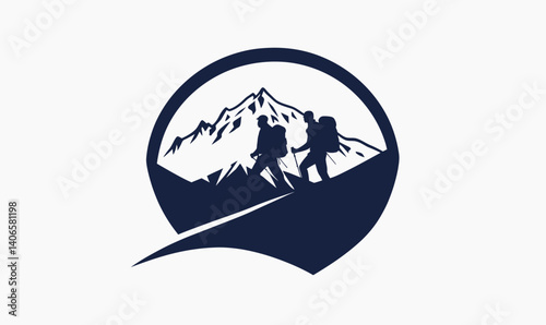 Mountain Climber Hiking Silhouette Vector Logo in Minimalist Style for Adventure Themes
