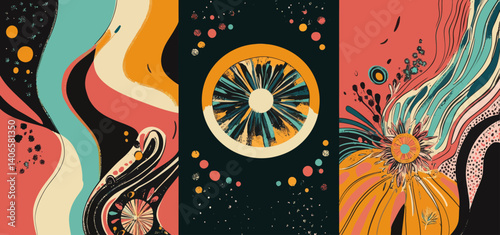 Colorful Psychedelic 70s Groovy Hippie Art Poster Vector Illustration