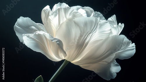 White Tulip Blossom in Dark Studio Setting