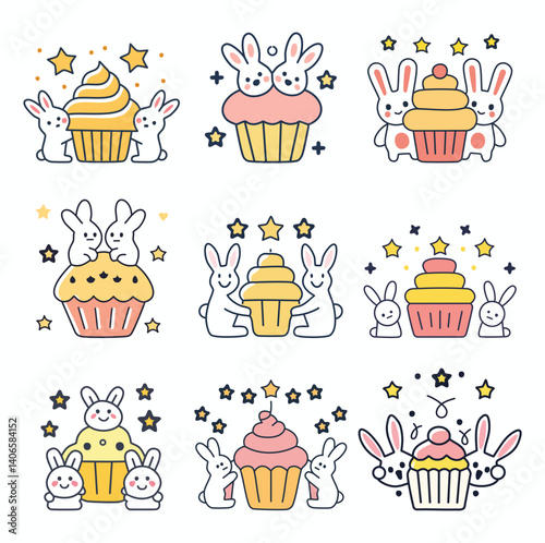 Cute Rabbits and Cupcakes, Perfect for Children's Design
