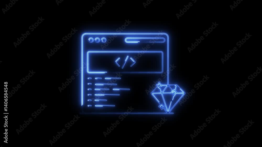 Glowing neon clean code icon 4k isolated on black background. HD Video motion graphic animation Glowing neon clean code icon 4k isolated on black background. HD Video motion graphic animation