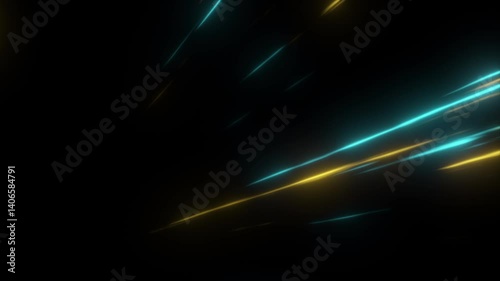 水色と黄色のスピーディーな流れる線、左下から出る漫画の集中線 Speedy flowing light blue and yellow lines, cartoon concentration lines emanating from the lower left