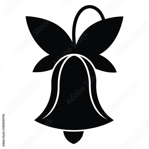 Golden Christmas bells with ribbon and holly, a shiny holiday decoration