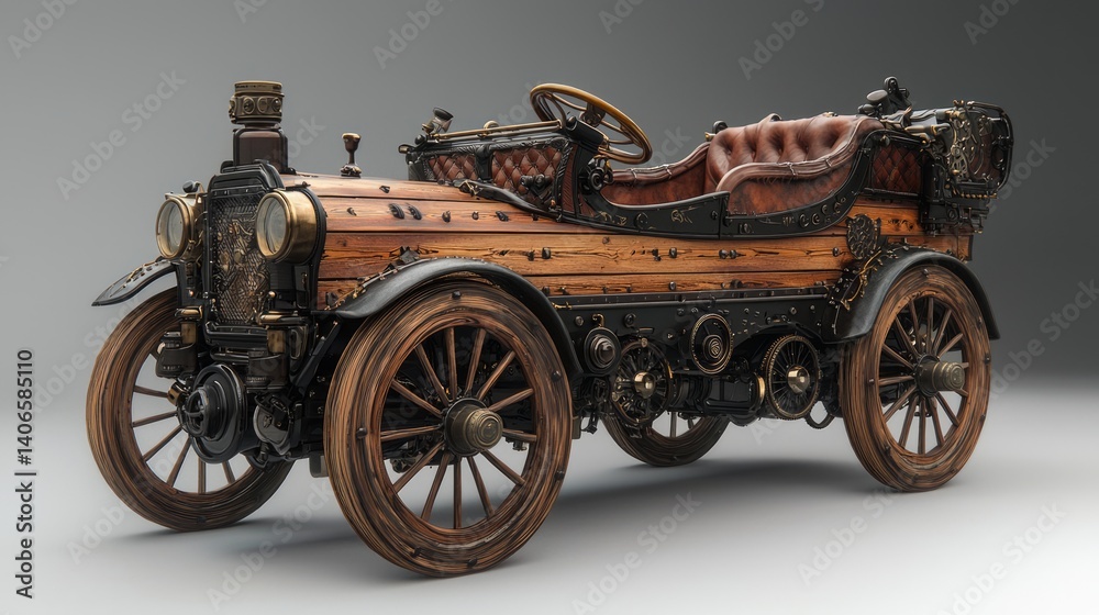 Fototapeta premium Vintage Steampunk Vehicle with Intricate Design and Rich Detail