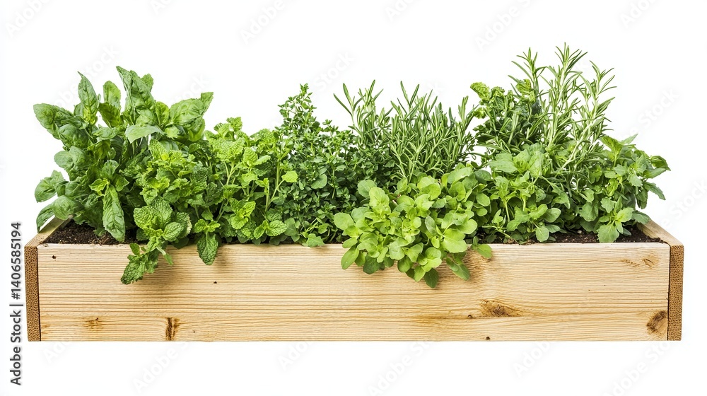 A close-up of fresh green herbs growing in a small garden bed digital A close-up of fresh green herbs growing in a small garden bed digital