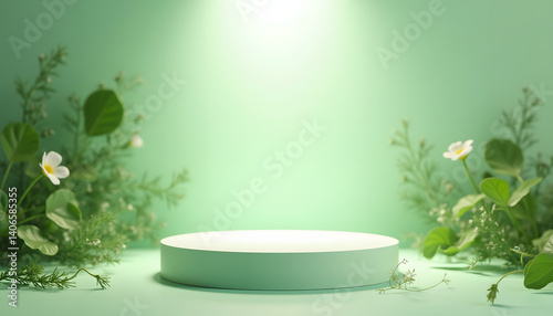 Green Nature Background with Podium. Eco Friendly for Product Display