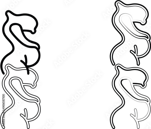 Minimalist line art, duffle bags, simple black and white sketches, cylindrical travel bags, iconic luggage designs, clean outlines, stylized handbags, repeating pattern, fashion accessories illustrati