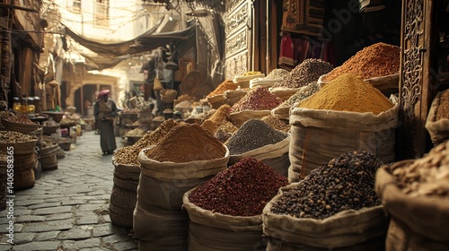 Fototapeta Naklejka Na Ścianę i Meble -  Vibrant Spices in Traditional Market of the Middle East Environment