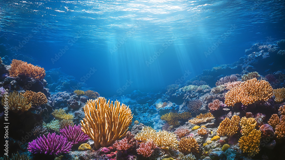 Obraz premium Underwater coral reef scene ocean life marine ecosystem sea background