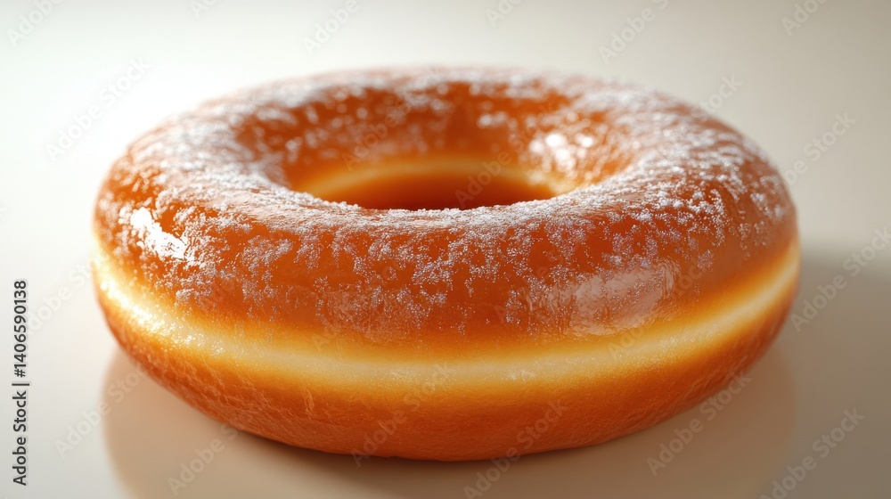 A glazed donut with a soft, fluffy texture, lightly dusted with powdered sugar, showcasing its deliciousness and inviting appearance. A glazed donut with a soft, fluffy texture, lightly dusted with powdered sugar, showcasing its deliciousness and inviting appearance.