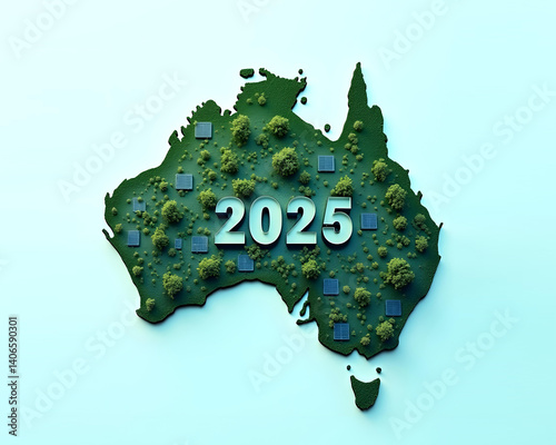 Australia Map with Leaf Texture – Eco Friendly and Sustainability Concept